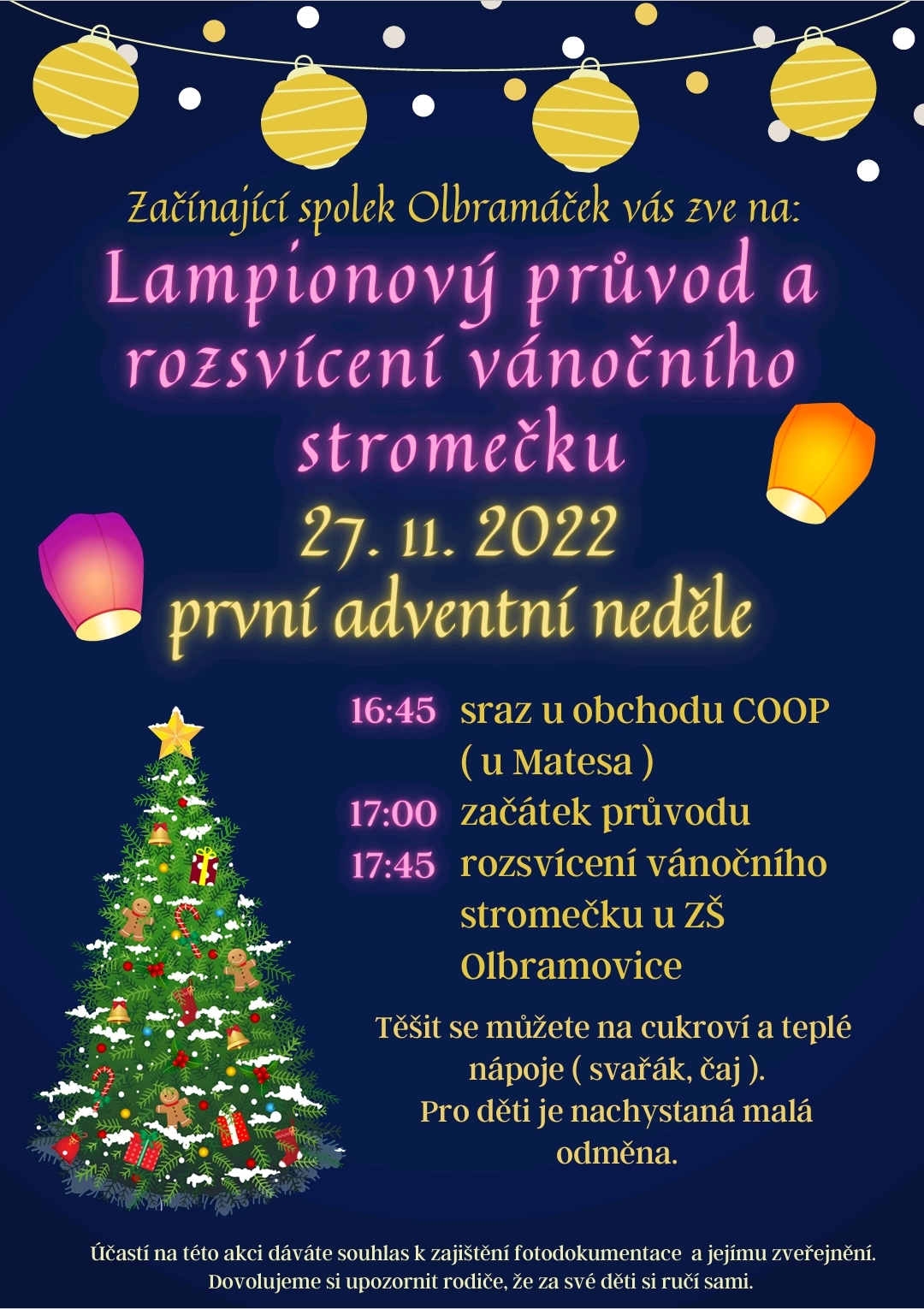 Lampionový průvod a rozsvicení ván. stromku 27. 11. 2022